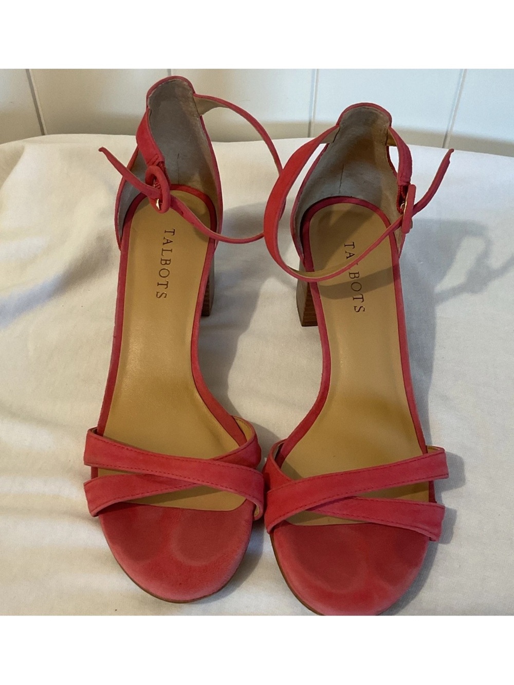 Talbots Coral Pink Ankle-Strap Block Heel Sandals